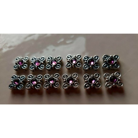12 Double Hole Silver Metal Sliders Beads Genuine Amethyst Purple Crystals 12mm - Picture 1 of 4